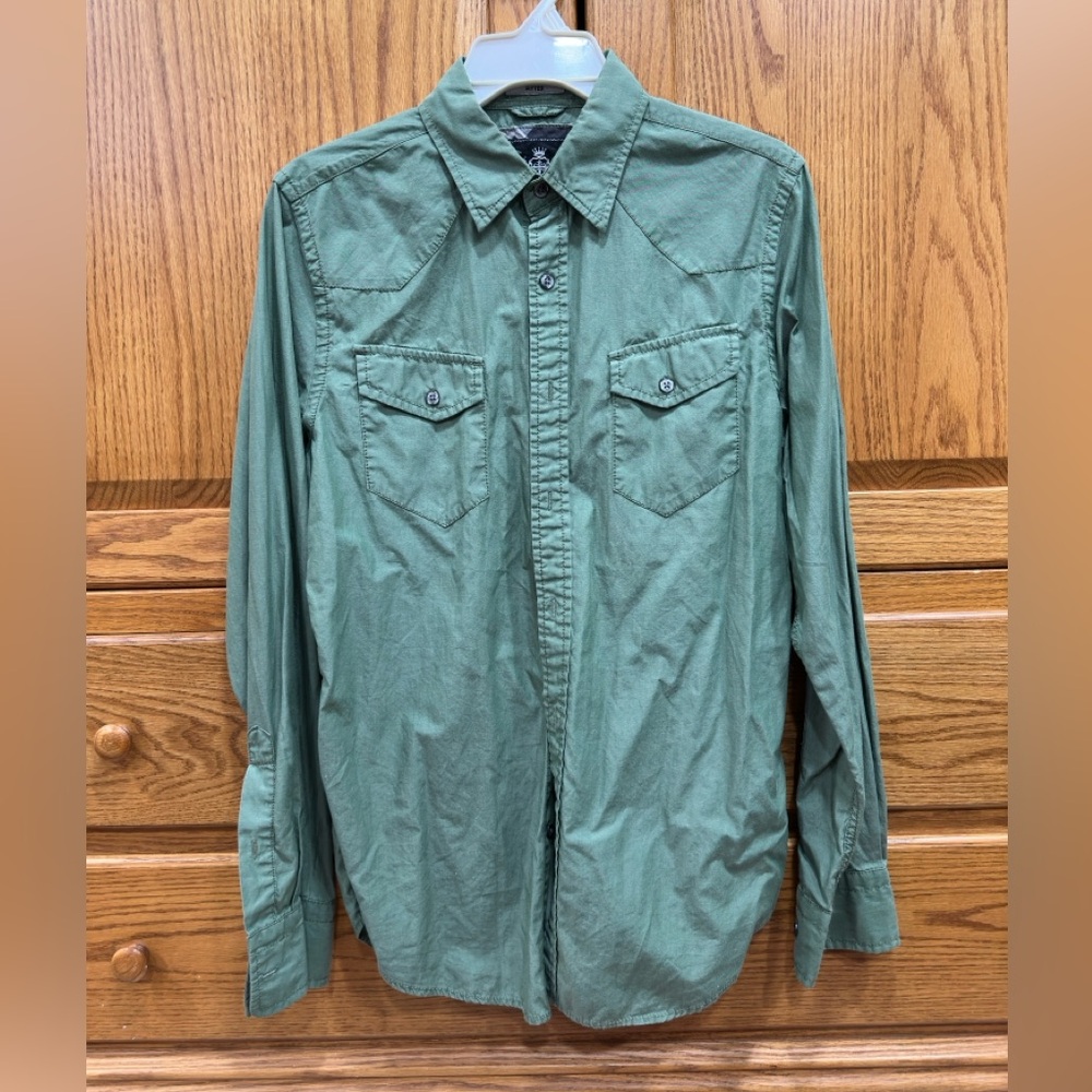 Express Green Button Up Fitted Shirt Men Size Small